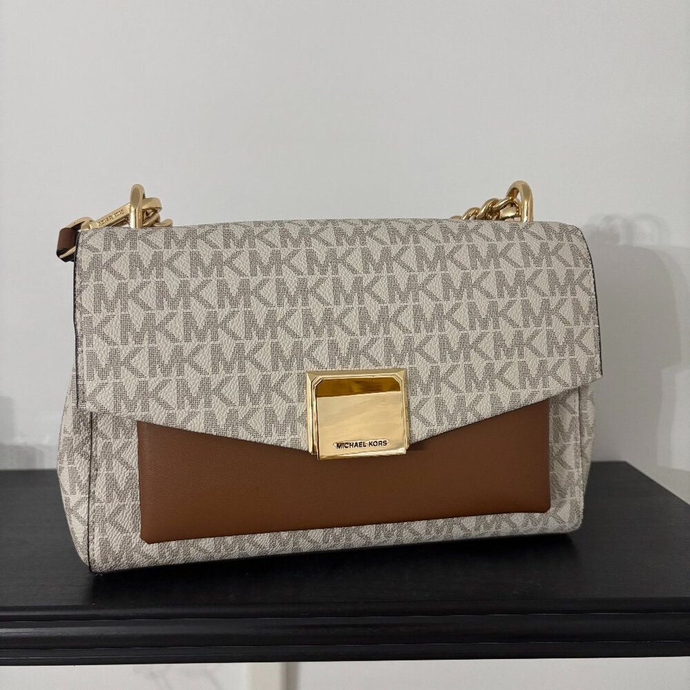 Michael Kors Lita Medium Leather Two-Tone Logo Crossbody